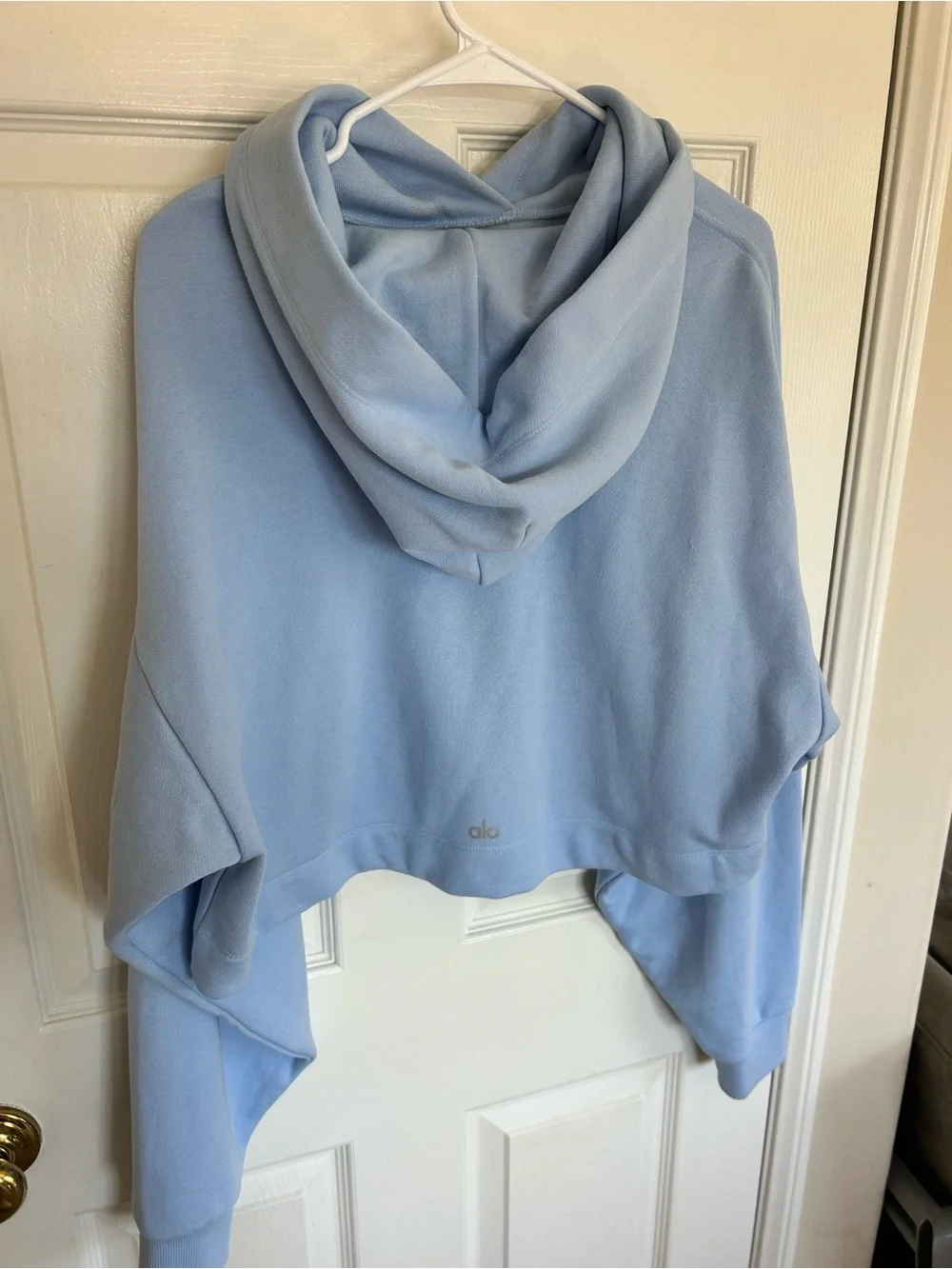 Alo NWOT Bae Cropped Blue Hoodie Relaxed Fit Size L
